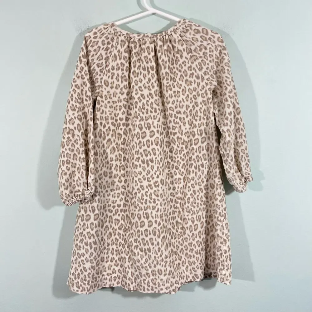 GAP Girl's White & Brown Leopard Corduroy Long Sleeve Dress Size 5YO